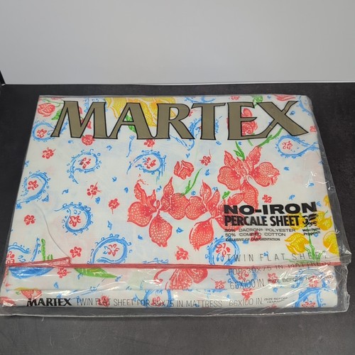 Vintage Martex Twin Flat Sheet Floral Paisley Butterfly NOS 70s Sealed USA  - Picture 4 of 14