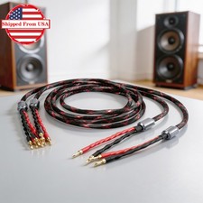 1Pair OCC 12AWG 2 Banana to 4 Banana Bi-wire Speaker Cable HIFI Loudspeaker Cord