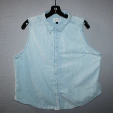 Universal Thread Womens Denim Shirt Sleeveless XL Button Front Light Wash Tank