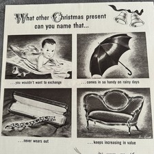 US Savings Bonds Christmas Gift Ad Baby Umbrella Couch Finance Art 1949 Vintage