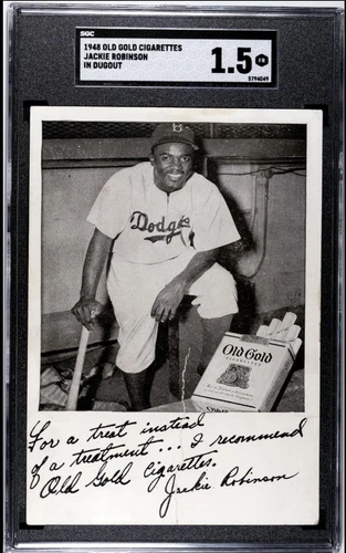 1948 Old Gold Cigarettes Jackie Robinson Kneeling Dugout RC Rookie SGC 1.5