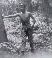 WWII Era USMC Soldier posing by tree in woods with 51st Defense Battalion Photo