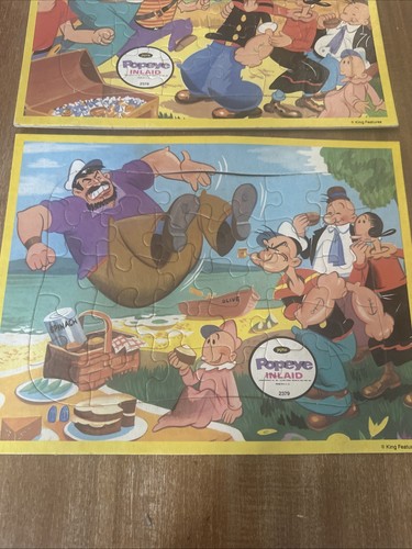 VINTAGE Jaymar cadre plateau puzzles Popeye olive dessins animés incrustés lot de 2 - Photo 2/4