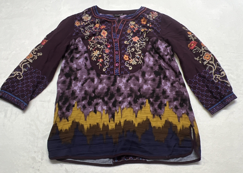 John Mark Womens S Floral Embroidered V-Neck 3/4 Button Peasant Top Plum - Picture 10 of 10