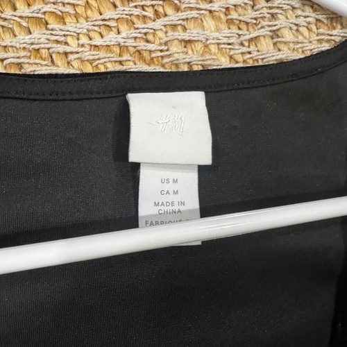 H&M Damen Body schwarz Puffärmel V-Ausschnitt Velours mit Nieten Gr. M - Bild 6 von 6
