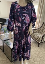 Talbots Floral Paisley Midi Length Dress Navy Multicolor Women's Size 12 NWT