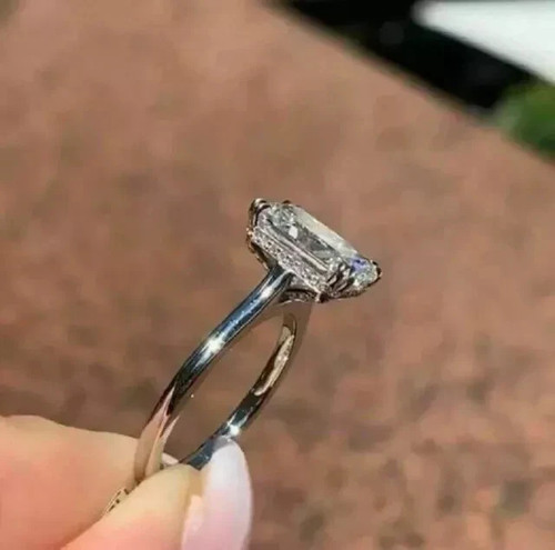 3 kt Radiant Cut Lab Created Diamant Solitär Ring 14 K Weißgold vergoldet Silber - Bild 3 von 8