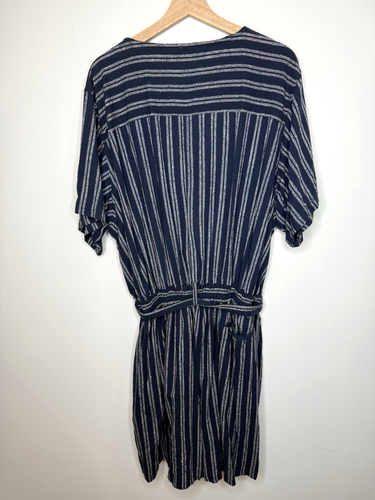 Vintage 100% Silk Exchange Shorts Romper 26W Blue Stripe Belted Travel Lagenlook - Picture 3 of 7