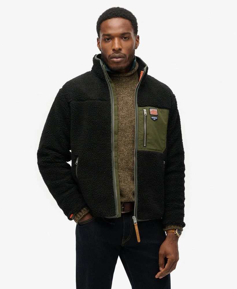 Mens Superdry Black Vintage Retro Borg Fleece Jacket