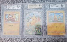 Pokemon 3x Pikachu Bundle SVP088, SM183 , SM76  Beckett Slaps ENG