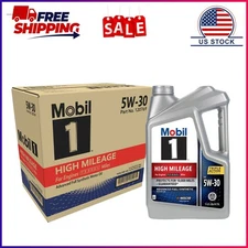 Mobil 1 High Mileage Full Synthetic Motor Oil 5W-30, 5 Quart (Pack of 3)