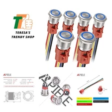 Latching Push Button Switch 19mm 12V- 24V DC LED SPDT 1NO1NC Stainless Steel ...