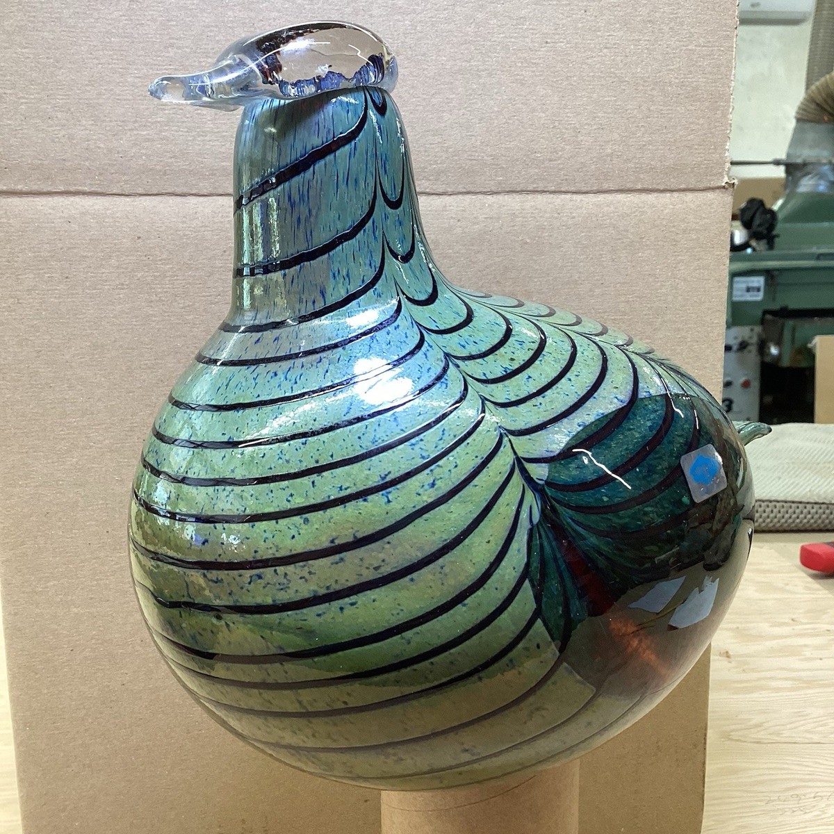 Oiva Toikka SIGNED Vintage Glass Bird Iridescent Red Blue