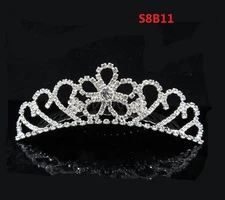 2Pcs Rhinestone Tiara Crown Princess Flower Girl Children Birthday Wedding Comb