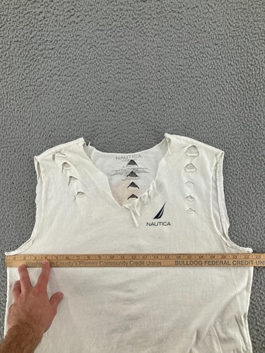Nautica Shirt Mens Large White Octopus Nature Distressed Sleeveless Tank Top - Picture 8 of 19