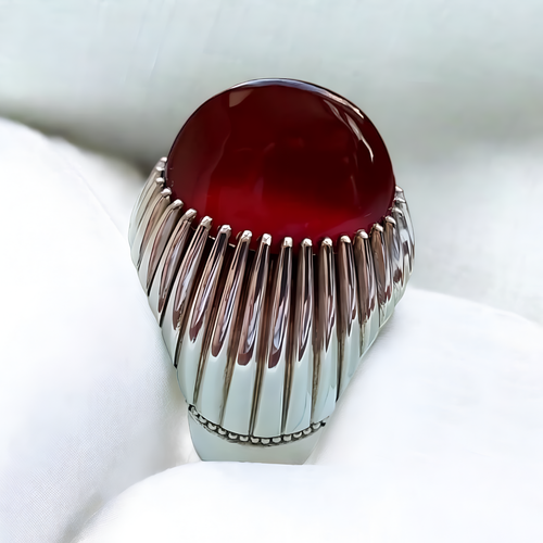 Blutroter Jemeni Aqeeq Silberring, Silber Handarbeit Schmuck, 925 Sterling Silber - Bild 3 von 4