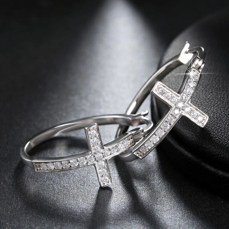 Pendientes de aro cruzados para mujer religioso Jesús circonita cúbica jengibre Lyne Coll... Foto 4 de 4