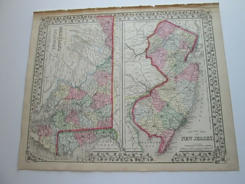 ONE (1) 1867 MITCHELL  ATLAS MAP, "NEW JERSEY, MARYLAND, DELAWARE" - Picture 1 of 4