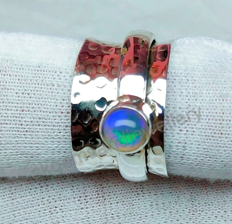 Кольцо-спиннер из стерлингового серебра 925 пробы с натуральным эфиопским опалом все размеры - Изображение 2 из 4