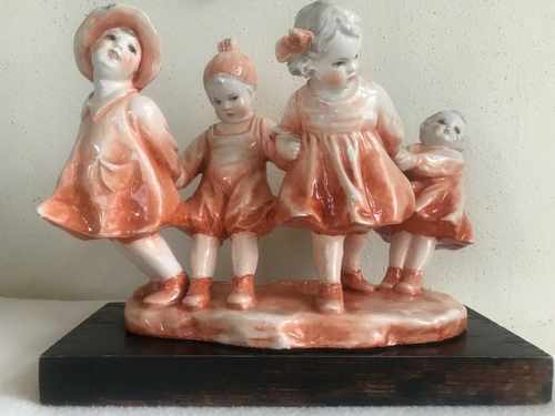 Rare 1930's Guido Cacciapuoti Enameled Ceramic Porcelain Sculpture Girls Playing - Picture 2 of 14