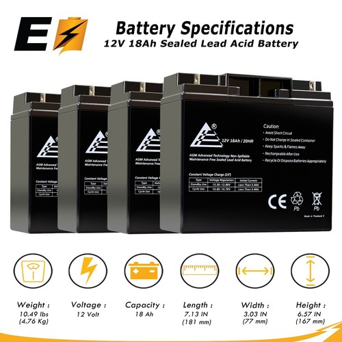 4 Pack: 12V 18AH UPS Battery Replaces 20Ah BB Battery HR22-12, HR22 - Picture 3 of 7