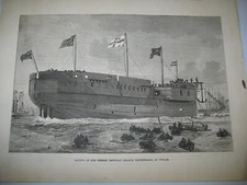 Old GERMANY Launch of the German Ironclad frigate Deutschland Poplar 1874 Print
