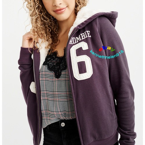 ABERCROMBIE & FITCH FAUX FUR LINED FULL ZIP LOGO HOODIE SWEATSHIRT WOMENS SZ S,M - Picture 6 of 14