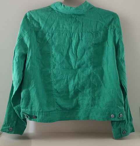 JONES NEW YORK 100% LINEN KELLY GREEN CROPPED TRUCKER JACKET FRONT POCKET M NWT - Picture 15 of 17