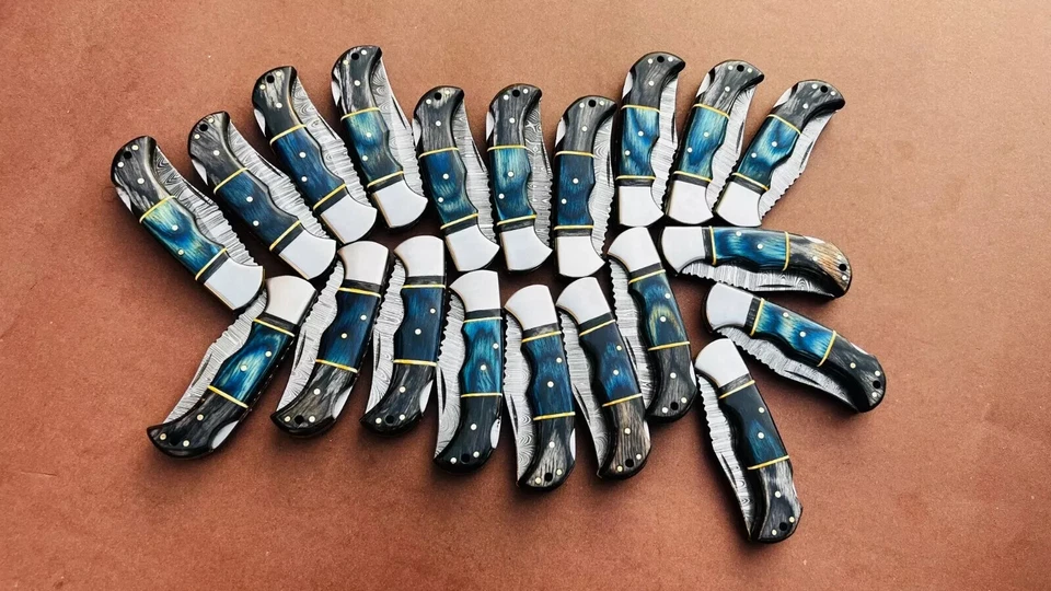LOTE de 20 piezas Cuchillo Plegable de Caza de Acero Damasco, Cuchillos de Bolsillo con Funda Foto 2 de 4