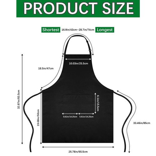2 PCS Bib Apron - Unisex Black Aprons 2 Pockets Cooking Kitchen Apron for Che... - Picture 2 of 6