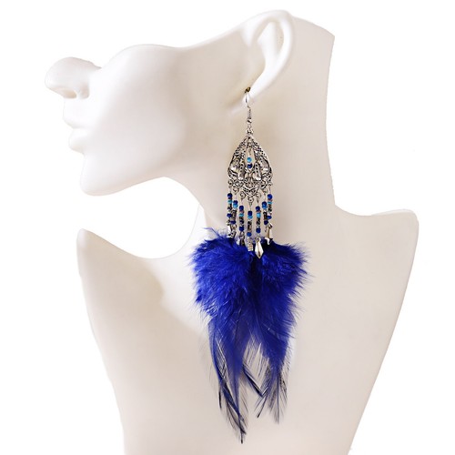 Fashion Green Brown Drop Earrings Ethnic Retro Feather Tassel Jewelry for Women - Picture 147 of 159