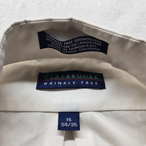 Claybrooke Solid White Long Sleeve Button Down Shirt Adult Men's Size 15 32/35 - Picture 3 of 7