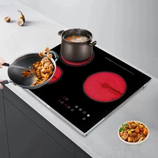 2600W Electric Cooktop Ceramic 3 Burners Drop-in Touch Control w/ LED Display