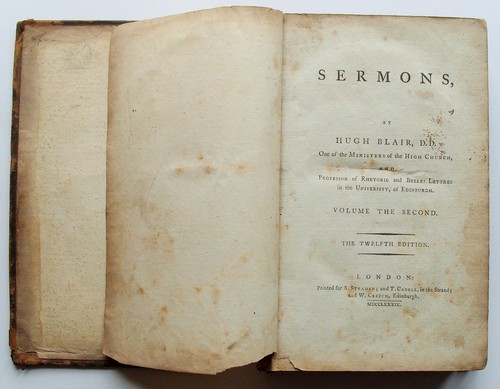 1789 SERMONS VOL 2 Hugh Blair 12th ed Strahan & Cadell COVER BOARD DETACHED