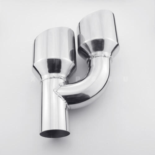 Pair QUAD 4" Out 2.25" In Dual Wall Angle Cut Offset 304 Stainless Exhaust Tips - Picture 7 of 9