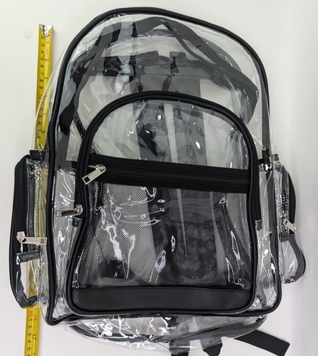 Large Transparent Clear PVC School Stadium Waterproof Backpack Bag Zipper 17x15 - Picture 4 of 5