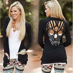 Punk-Glam-Light-Weight-Black-Long-Sleeve-Cardigan-Sweater-W-Skulls
