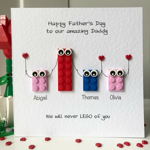 Personalised Father's Day card with LEGO ® Dad Daddy Grandad - 1 to 3 children - Picture 1 of 18