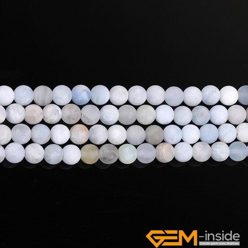 Blue Aquamarine Natural Gemstone Matt Frosted Round Beads for Jewelry Making 15" - Picture 18 of 33