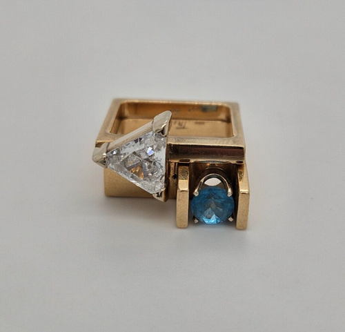 Set of 2 Trisko Rings CZ and Blue Topaz