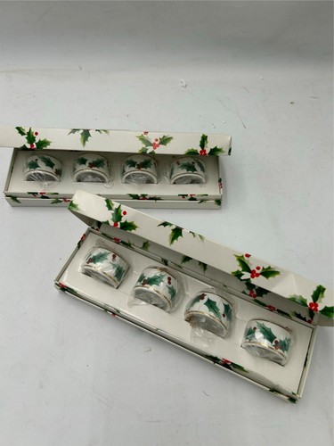 8)  MIKASA  RIBBON HOLLY  NAPKIN RINGS  BOXED NEW