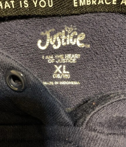 Girls Justice Hoodie Sleeveless Navy Blue Pullover Shirt Size XL 16/18 - Picture 6 of 11