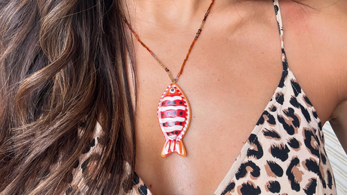 Zara Cord Necklace With Fish Shaped Pendant Orange Red 1856/090 New - Picture 2 of 15