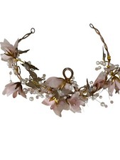 Handcrafted Floral Butterfly Bridal Hair Vine tiara With Pink Organza Flowers Go