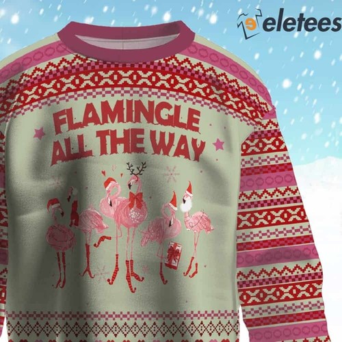 Flamingo Flamingle All The Way Ugly Christmas Sweater 6USHWLEU - Imagen 2 de 5