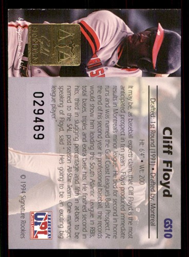 1994 Signature Rookies Gold Standard Facsimile #GS10 Cliff Floyd - Picture 2 of 2