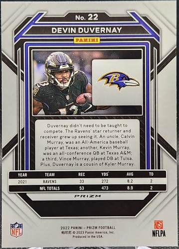 2022 Panini Prizm Devin Duvernay #22 Green Prizm Baltimore Ravens - Picture 2 of 2