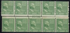 #839 1c Washington Prexie EFO Bobine 2 x Line Strip of 5 avec plaque #23792 MNH OG