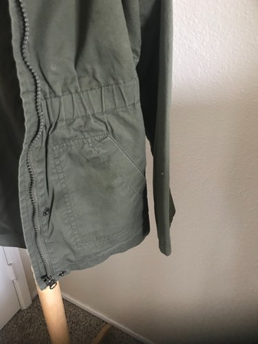 Girl's SO Olive Green 100% Cotton/Cotton Lace Size 10/12 Hooded Lined Jacket - Picture 10 of 11