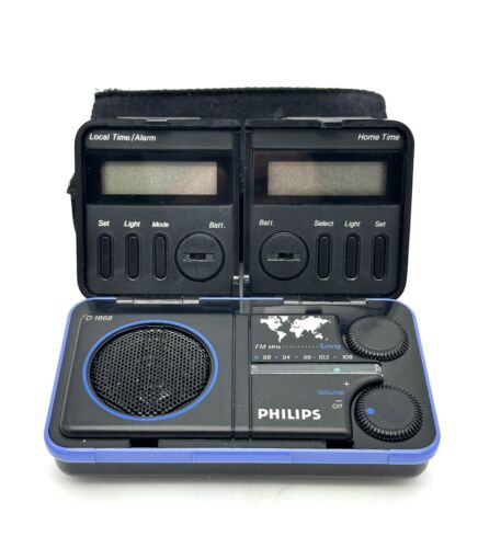 Travel Clock Radio Vintage PHILIPS D1868 Dual World Time Tested Works Great